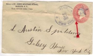 US 1883 STAMPED ENVELOPE 2¢ WASHINGTON WORN PLATE ERROR