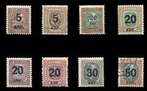 Iceland #130-138 Cat$162.25, 1921-25 Surcharges, complete set, 50a used, bala...