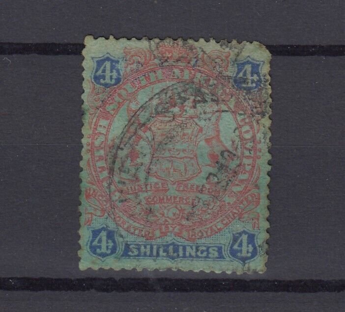 Rhodesia BSAC QV 1896 4/- Red Blue Fine Used BP9798