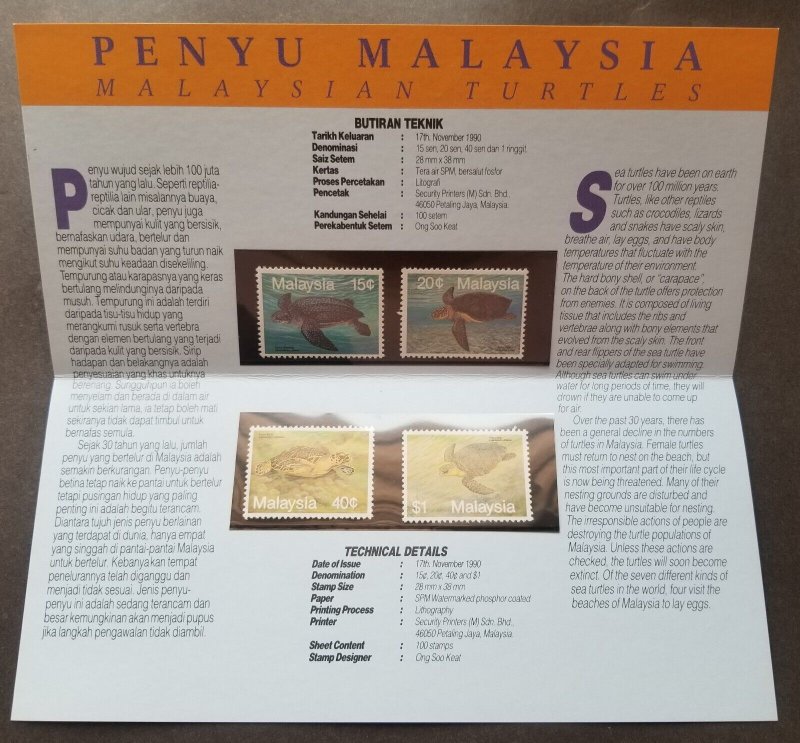 *FREE SHIP Malaysia Turtles 1990 Ocean Marine Life Underwater (p. pack) MNH