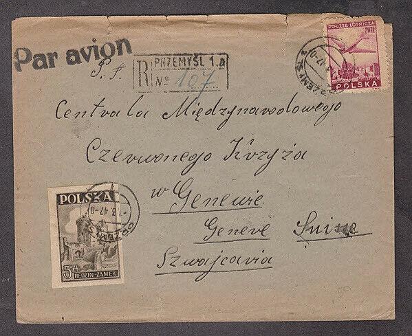 Poland - 1947 Registered POW Red Cross cover mailed to Geneva, Switzerland