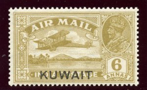 Kuwait 1933 KGV Air Stamp 6a bistre (Wmk stars to right) superb MNH. SG 34w.