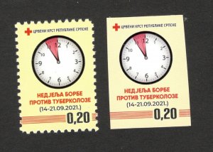 BOSNIA SERBIA-PERFORATED+IMPERFORATED STAMP - RED CROSS - 2021.