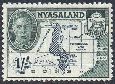 Nyasaland 1945 1/- Map & Coat of Arms MH