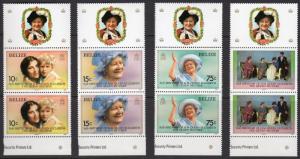 Belize 1995 Sc#757/760 QUEEN MOTHER 85th/Diana Set in Pairs with Label MNH
