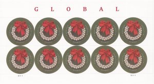 US Stamp 2014 Christmas Wreath 10 Global Forever Stamp Sheet #4936