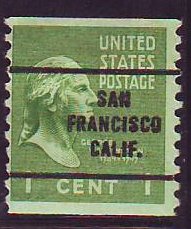 San Francisco CA, 839-63 Bureau Precancel, 1¢ coil Washington