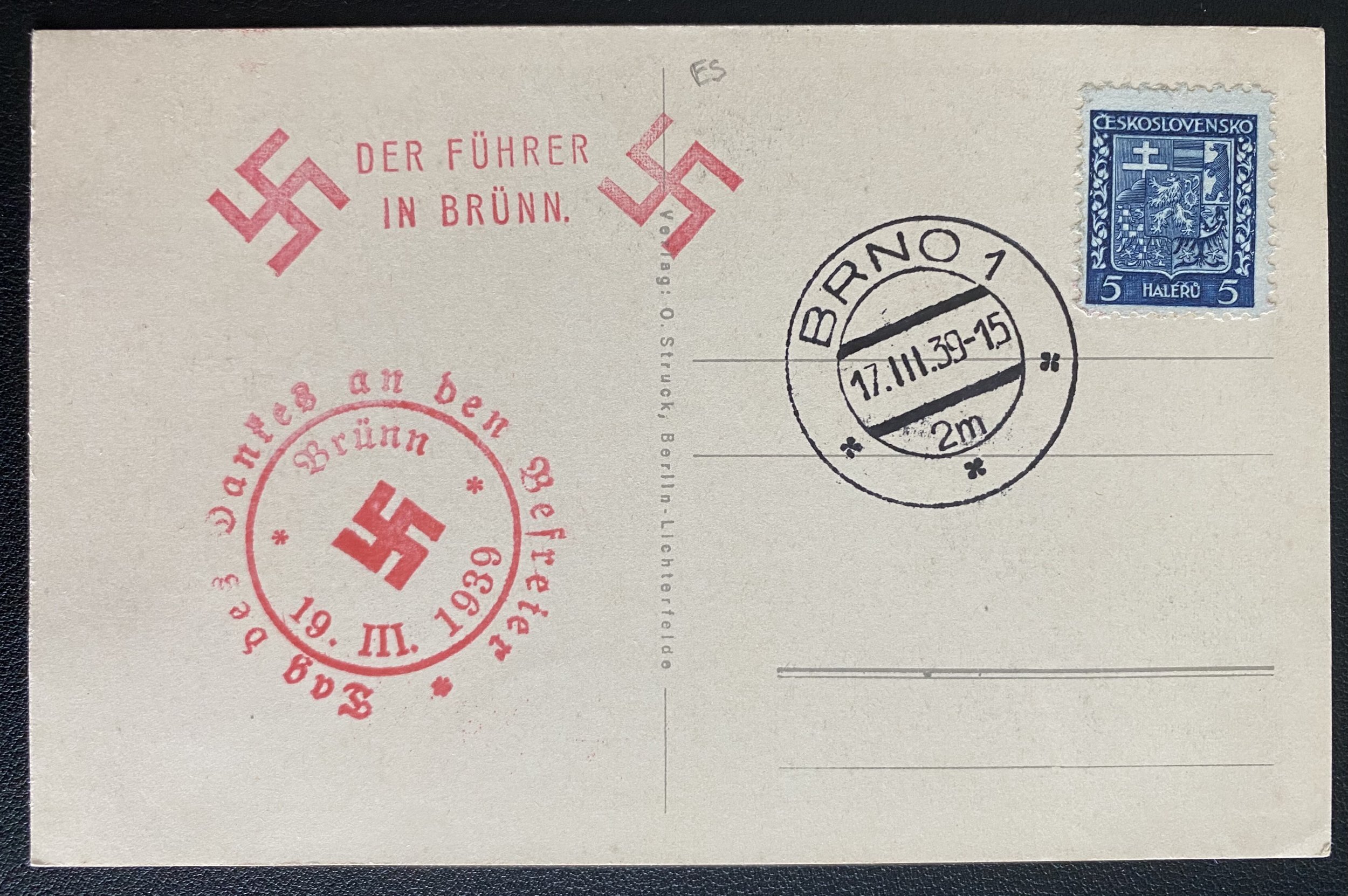 1939 Brno Sudeteland Germany RPPC Postcard Cover Adolf Hitler 
