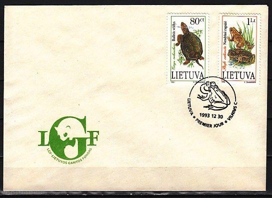 Lithuania, Scott cat. 473-474, Turtle & Frog issue. First day cover. ^