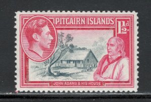 Pitcairn Islands 1940 King George VI & John Adams & House 1 1/2p Scott # 3 MH