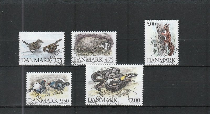 Denmark  Scott#  1012-1016  Used  (1994 Wild Animals)