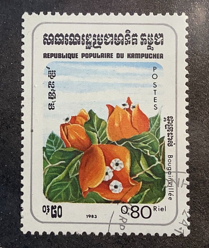 Cambodia 1983 Scott 436 used - 0.80r, flowers, Bougainvilea Marie Jaune