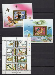 MONGOLIA 1992 BIRDS SHEET OF 8 STAMPS & 2 S/S MNH