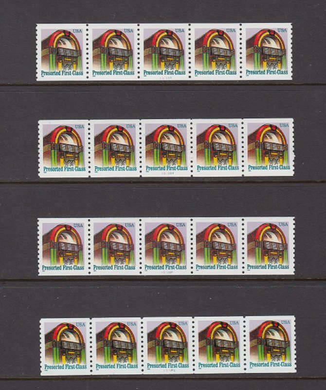 USA PNC- SC# 2911 JUKE BOX 25c PRESORTED FIRST CLASS LOT OF 4 W. A. MNH PNC5