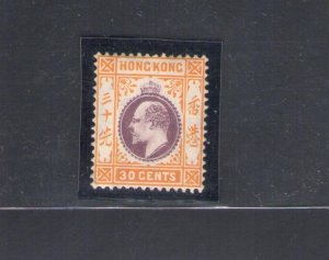 1907-11 HONG KONG - Stanley Gibbons #97 - 30 cents - purple and orange yellow -