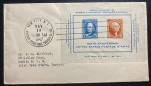 1947 New York Usa First Day Cover To Dublin Ireland US Postage Stamp Centenary