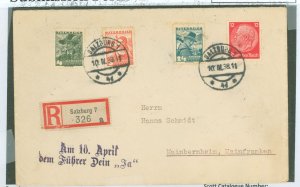 Austria 362/355/356 Mixed Austrian-german franking a week after the Anschluss, registered and special marking Am 10 April dem F