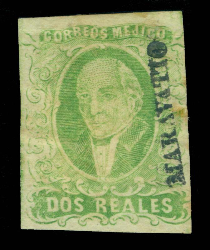 MEXICO 1856  HIDALGO  2r green - MARAVATIO - district ovpt.  Scott # 3 mint MH