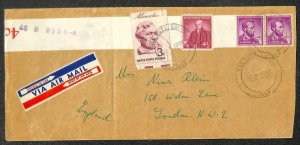 SCOTT #1058 LIBERTY COIL STAMPS LEADER STRIP USA TO ENGLAND AIRMAIL COVER 1959