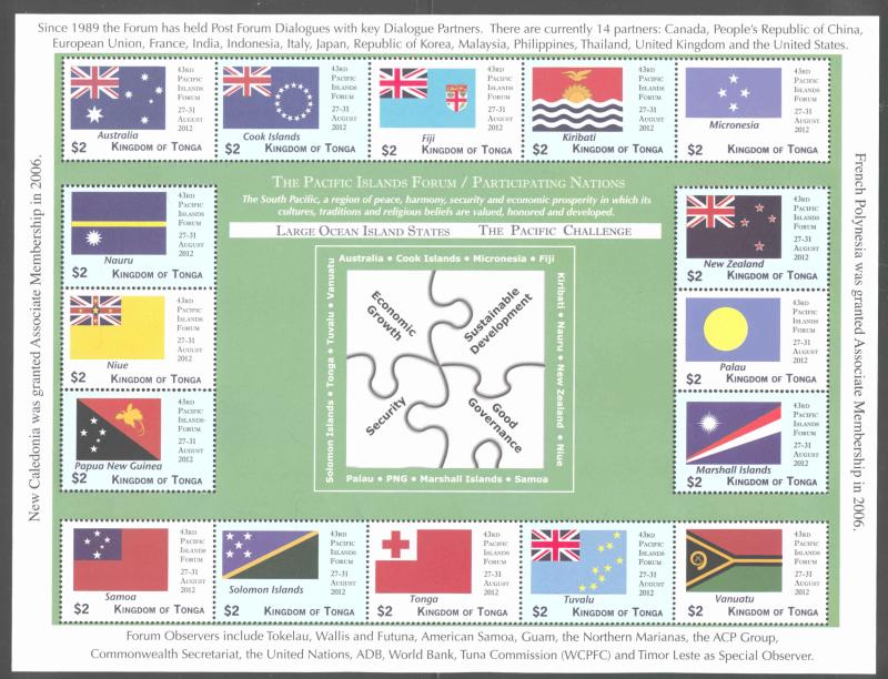 TONGA  Scott 1190-1191 Flag stamp sheets 2012 Forum CV$70