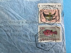 Mozambique to England Air Mail 1952 Fish Stamp Cover R42901 