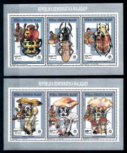 [95950] Madagascar Malagasy 1993 Beetles Mushrooms OVP 2 Perf. Mini Sheets MNH