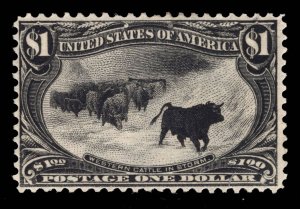 US STAMPS # 292 $1 TRANS-MISS MINT OG VLH CAT. $1,200 LOT #5768