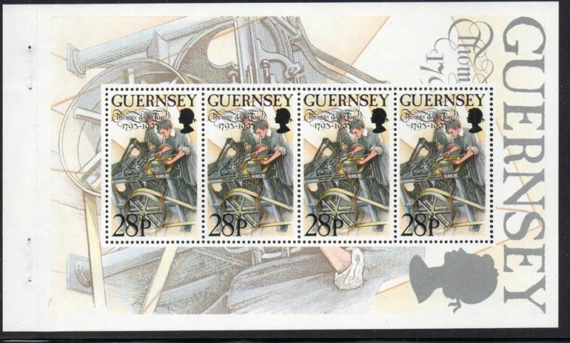 Guernsey Sc 522a 1993 28p de la Rue Machine stamp booklet pane mint NH