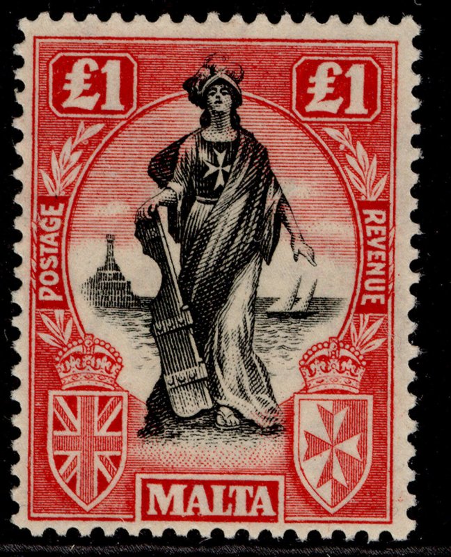 MALTA GV SG140, £1 black & bright carmine, NH MINT. Cat £110.