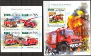 Guinea Bissau 2015 Fire Trucks sheet + S/S MNH