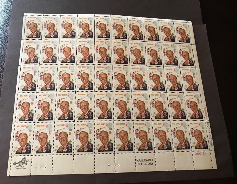 1968 Walt Disney Full Sheet of 50 NEW MNH 6 cent stamps Original Gum