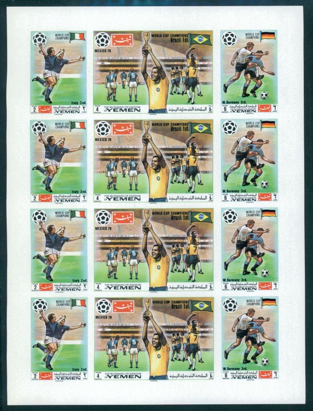 YEMEN, SOCCER / FOOTBALL 1970 MEXICO, IMPERF MNISHEET, NEVER HINGED