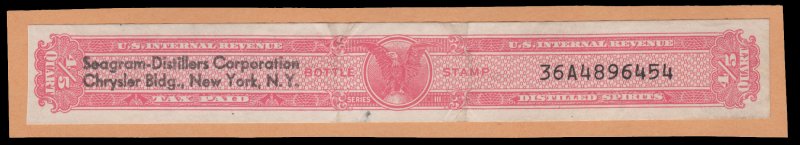 UNITED STATES VINTAGE LIQUOR TAX STAMP. LABEL # 9