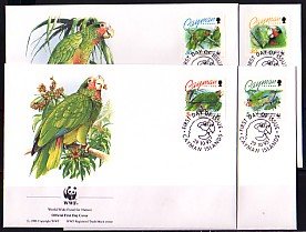 Cayman Is., Scott cat. 668-671. W.W.F. issue. Parrots on 4 First day covers. ^