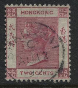 Hong Kong QV 1882 2 cents rose lake used