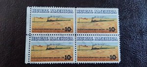 US Scott # 1506; used 10c Train and Wheat from 1974; blk of 4; VF centering