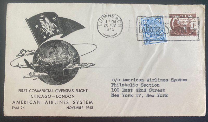 1945 Limerick Ireland First Commercial Flight cover FFC To New York USA AA