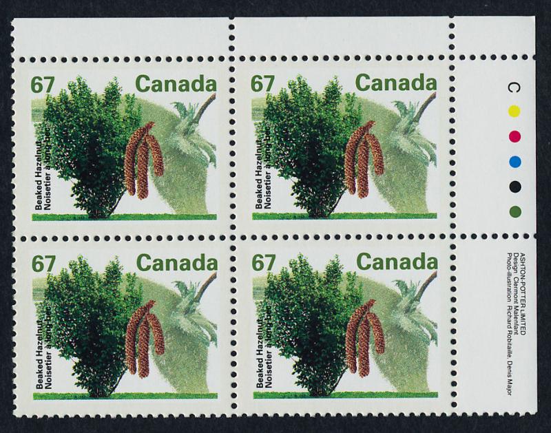 Canada 1368 TR Plate Block MNH Beaked Hazelnut, Tree