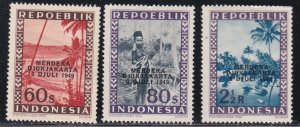 Indonesia #   86, 87 & 90, Merdeka Overprints, NH, 1/2 Cat.