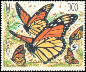 Mexico #1559-1562, Complete Set(4), 1988, Butterflies, World Wildlife Fund, N...