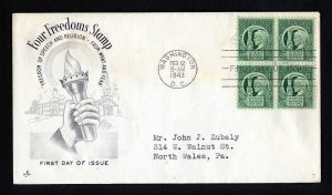 # 908 Block of 4 First Day Cover addressed with Artcraft cachet - 2-12-1943 - #2