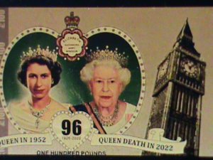 ​UNITED KINDOM-QUEEN ELIZABTH II 24 KARAT GOLD REPLICA $100 -VF WITH CERTIFICATE