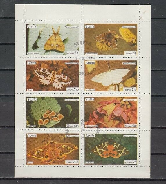 Staffa Scotland Local. 1974 issue. Butterflies sheet/8. Scout Anniv. Canceled. ^