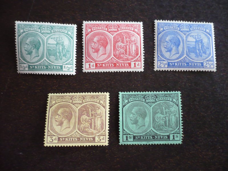 Stamps - St.Kitts-Nevis - Scott#37,38,43a,46,48-Mint Hinged Part Set of 5 Stamps