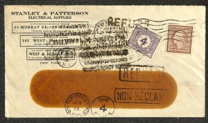 USA #493 & URUGUAY J9 POSTAGE DUE STAMP NEW YORK ELECTRICAL SUPPLY AD COVER 1918