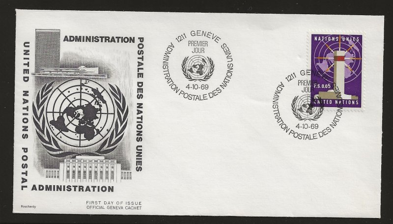 Just Fun Cover United Nations Geneva #1 FDC Bouchardy Cachet (my4002)