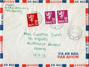 Norway 20o and 50o (2) Arms 1949 Nauste i Romsdal Airmail to Northeast Harbor...