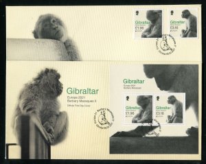 Gibraltar Barbary Macaques, Monkeys FDC First Day Covers Set MNH 2021