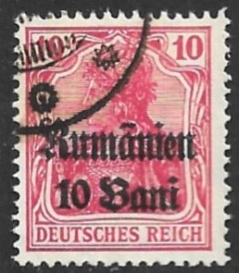 ROMANIA GERMAN OCCUPATION 1918 10b on 10pf Germania Sc 3N9 VFU