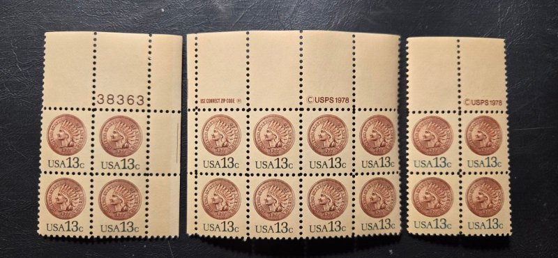 Scott #1734 Indian Head Plate Block 4, Block 4 + Block 8 MNH